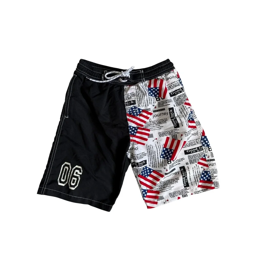 Boys‎ XXL Patriotic American Flag Swim Trunks Board Shorts Red White Blue